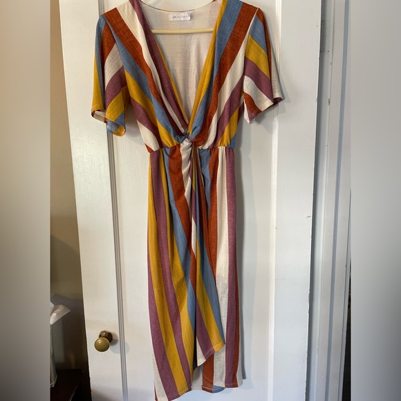 All In Favor Nordstrom muted rainbow stripes warp midi dress XS Mermaidcore - Picture 2 of 7